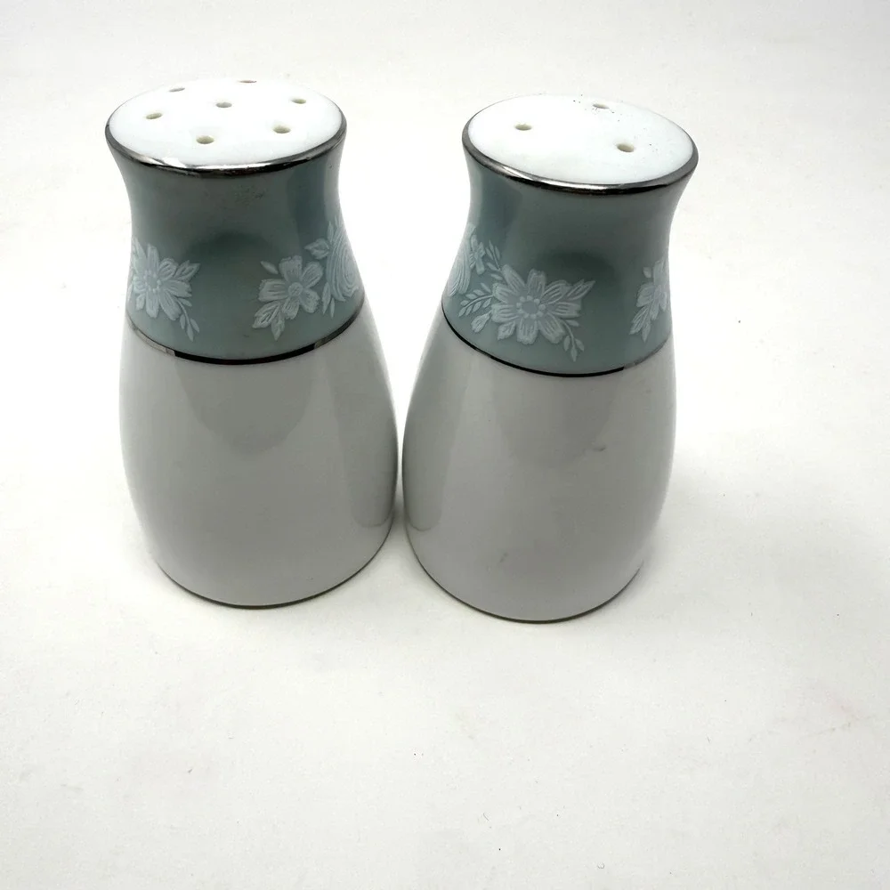 Noritake Japan Lamita Porcelain Salt and Pepper Shakers Floral Blue White Set